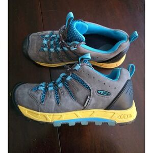 Keen Womens Hiking Shoes Grey Blue Yellow Waterproof Low Top S1010146 Size 7